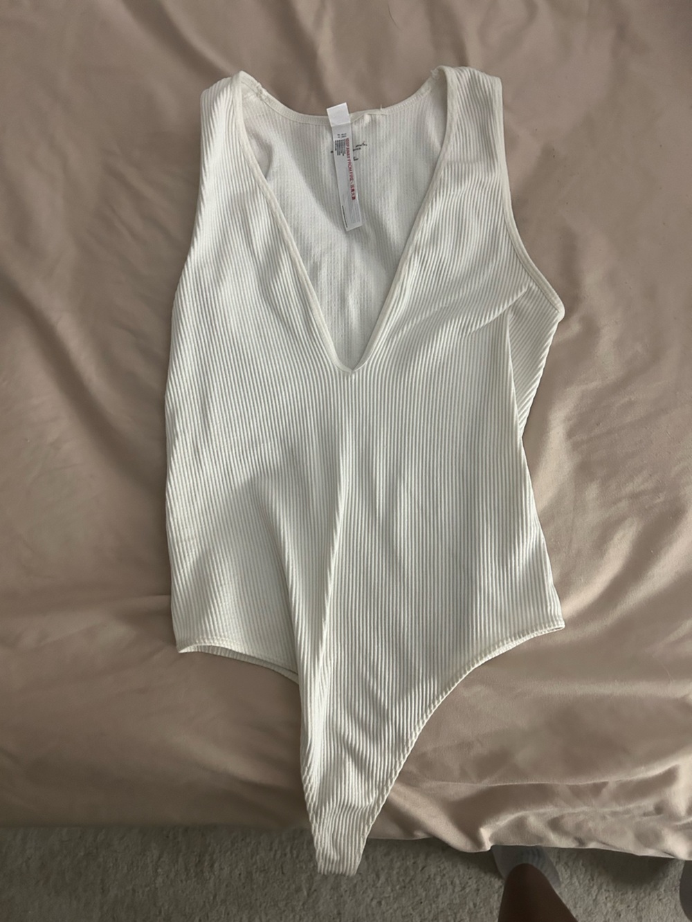 Urban Outfitters Ribbed V-Neck White Bodysuit